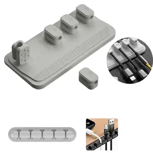 2pcs 5-Port Magnetic Cable Management Set, Desktop Power Cord Clip for USB Charging Cables, Strong Adhesive Wire Organizer