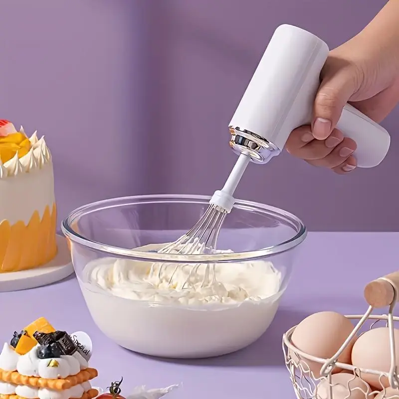 Rechargeable 3-Speed Hand Mixer - Multifunctional Durable Kitchen Mixer with 2 Whisks, Easy-to-Clean Baking Supply for Home Kitchen Bakers