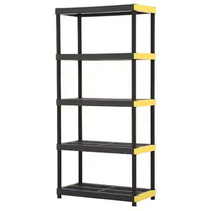HDX 5-Tier Easy Assembly Multi-purpose Plastic Garage Storage Shelving Unit in Black (36 in. W x 74 in. H x 18 in. D)