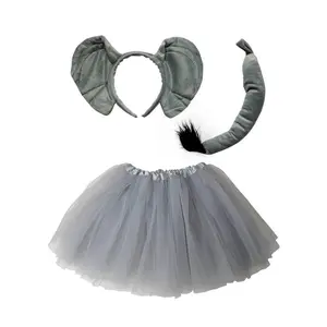 Elephant Costume Set for Adults & Plus Size – Gray Tutu Skirt, Elephant Ear Headband & Tail – Safari Jungle Outfit