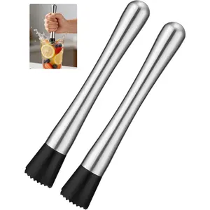 2Pack 8 Inch Stainless Steel Bar Muddler Set, Silver Fruit & Lemon Smasher for Cocktails Drinks Mojito Kit