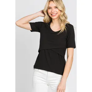 Black Ribbed Wrap Front Nursing Top