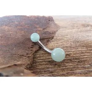 THICK 12G or 10G Green Aventurine Natural Stone Belly Ring Curve 12G (2.0mm) 10G (2.5mm) VCH Piercing 6mm & 8mm Balls