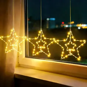 3-Pack Warm White Star String Lights with Timer and Remote, 8-Mode Hanging Decorative Lights for Bedroom, Porch, Indoor & Outdoor Home Festive Decor