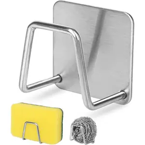 2 Pack Sink Sponge Holder for Kitchen, Strong Adhesive SUS304 Stainless Steel, Rustproof, Waterproof, Quick Drying, No Drill Dish Sponge Rack, Kitchen Sink Organizer, Non-Magnetic, Easy Install, Bathroom Sponge Holder, Sponge Organizer, Sink Accessories