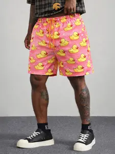 Swim Shorts for Men Funny Duck Print Drawstring Beach Trunks Cartoon Bathing Suit Novelty Board Shorts Mid Length Pool Party Vacation Beachwear Playful Resort Swimwear Casual Holiday Outfit