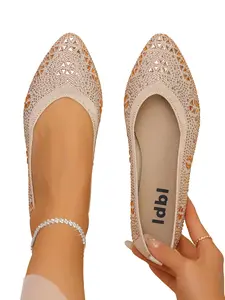 Women's Elegant Knitted Bow Pointed Toe Flat Shoes, Low Heel, Plain Design, Textile Upper, Rubber Sole, Spring & Fall Fashion