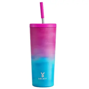 MEOKY 24oz Stainless Steel Tumbler with Straw, Non-Slip Base, Car Cup Holder Friendly, Vacuum Insulated, Christmas & Black Friday Gift Idea