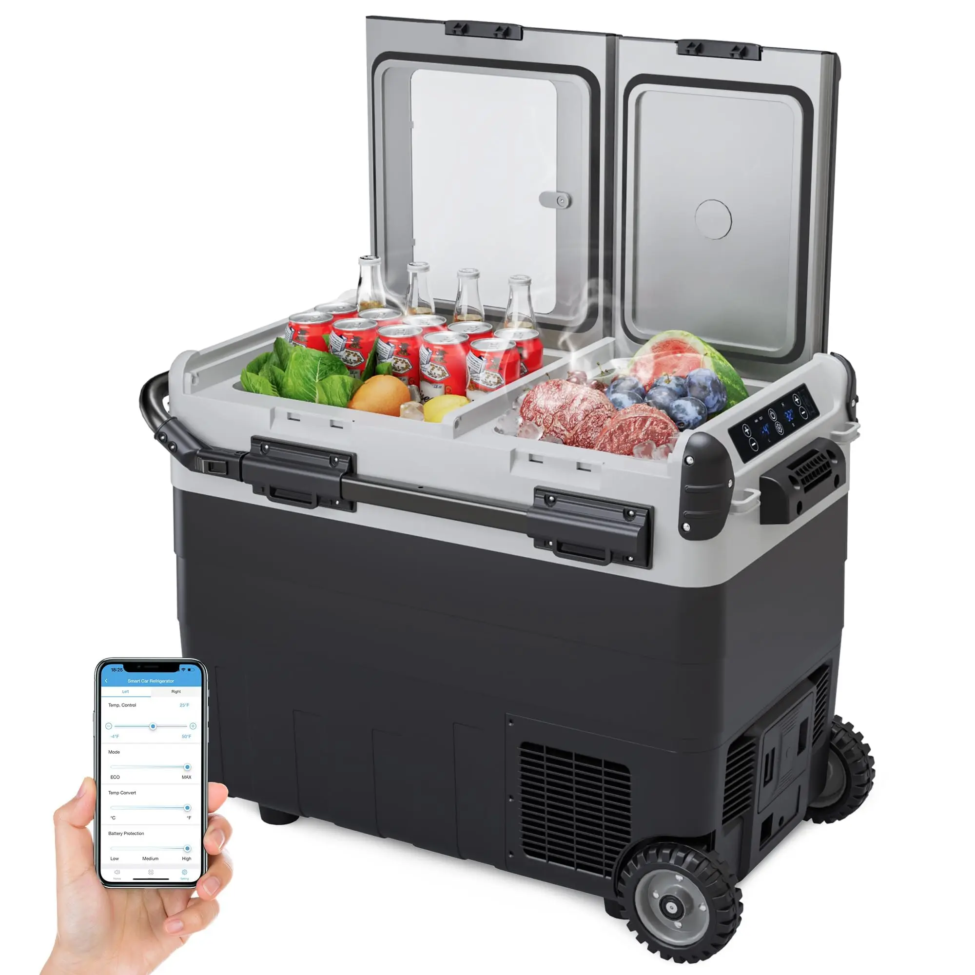 53/42/31QT (50/40/30L) Multiple models to choose from Car Refrigerator, 12V Portable Fridge Freezer for Car, -4℉-68℉, Bluetooth Control, Fast Cooling, Dual Zone, Auto Cooler with Wheels for SUV Camping, Truck,RV,Travel