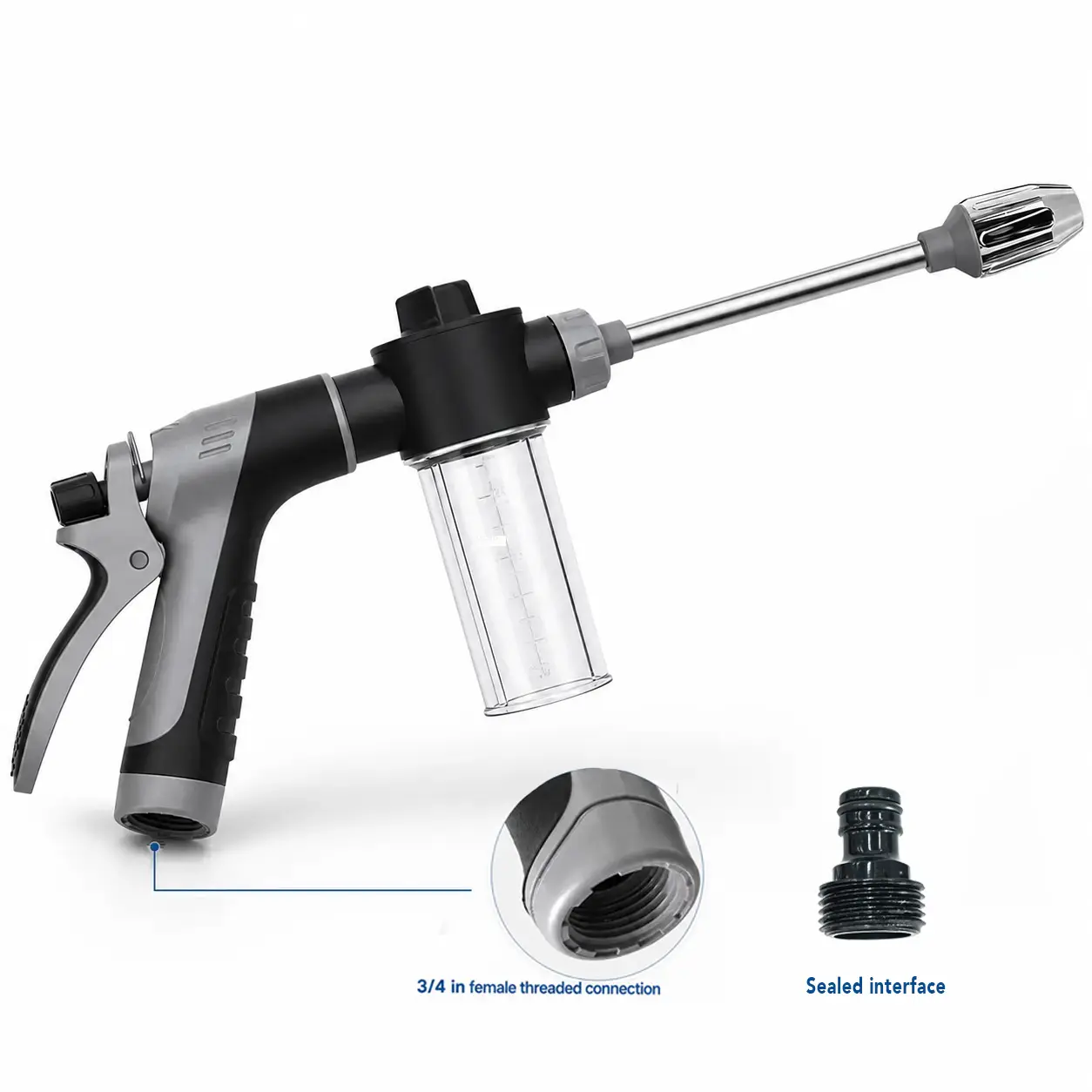 Thickened Stainless Steel Rod High Pressure Water Gun Adjustable Nozzle Long Handle Portable Foam Sprayer For Car Washing Pet Cleaning Garden Watering