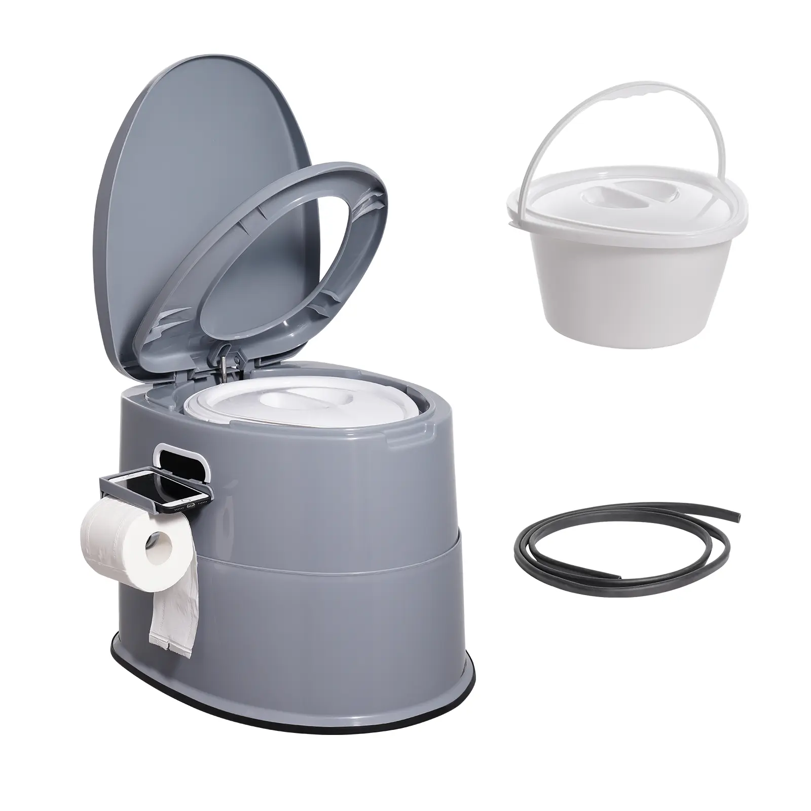 VEVOR Portable Camping Toilet for Adults, Compact PP Commode with Dual-Lid for Odor Control, 300 lbs Capacity, Phone Holder for Travel, Camping Gear, Travel Accessories, Hygienic Camping Toilet
