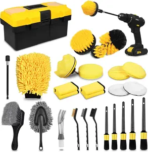 27Pcs Car Detailing Kit, Car Detailing Brush Set Auto Detailing Drill Brush Set, Car Detailing Brushes, Car Wash Kit, Car Accessories, Car Cleaning Tools Kit for Interior, Exterior, Wheels