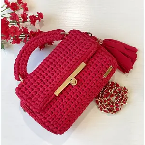 Hand Woven Crossbody Bag, crochet handbag, handmade gift bag, gift for her/ Knitted Purse women /Nostalgic Style Knitted Bag