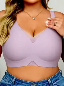 Women's 1 Piece Jelly Bra, Seamless Wireless Underwear, Contrast Mesh Full Coverage Bra, Comfortable Everyday Wear