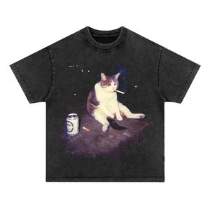 EMO Cat Printed Design Unisex Crew neck T-Shirt & Sweatshirt,High-Quality Print,Casual Comfort Breathable Long Sleeve for Streetwear Fashion Men and Women's Top Daily Wear SpringStatements Oversized Menswear Garment Cotton,vintage graphic tees., Women's C