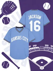 Blue Sports Baseball Jersey, Quick-Dry Short Sleeve, High-Quality Experience, Loose-Fitting Casual Style, Perfect for Spring & Fall, Sports Tops