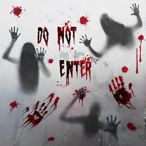 Halloween Decorations, Window Stickers, Scary Bloody Handprint Skullprint Footprint Decals for Window Floor Glass Bathroom Indoor Outdoor Party Decor（5 Styles）