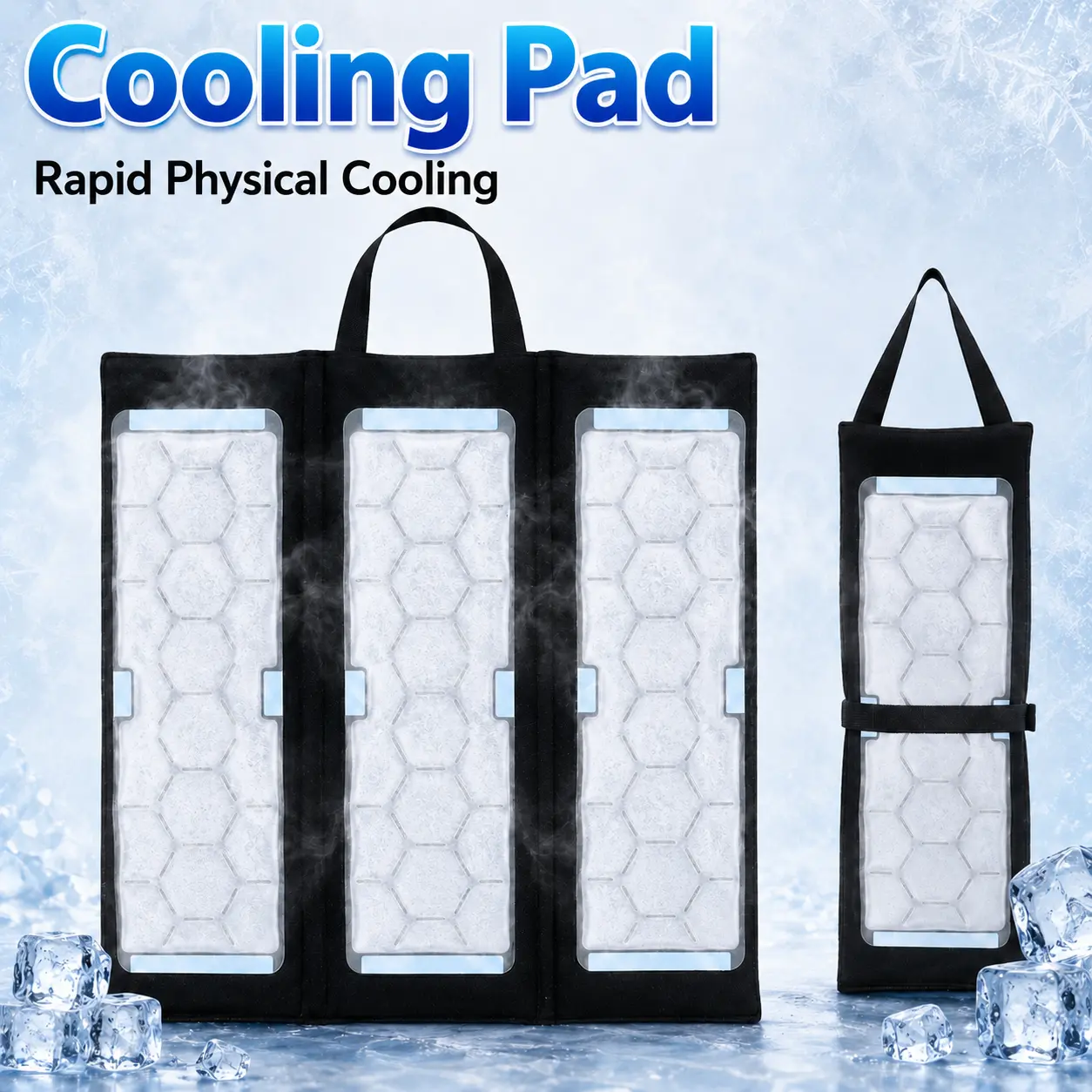 3-Fold Portable Seat Cushion with Rapid Cooling PCM Technology, 3 Removable Inserts, and Non-Slip Back for Stadium, Camping & Office, Handle, 3-Fold Folded