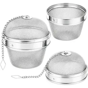 2pack Stainless Steel Spice Ball Chained Lid Sphere Mesh Hot Pot Tea Strainer Herb Spice Filter Large size 3 Inch Rotate open