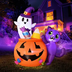 5FT Halloween Decorations Outdoor - Halloween Inflatable Ghost with Black Cat