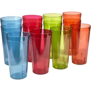 Cafe Plastic Reable Tumblers (Set of 12) 32-ounce Iced- Cups, Assorted |       Value Set of Restaurant Style Drinking Glasses, Stackable, ,  the A |       Top-rack Dishwasher Safe