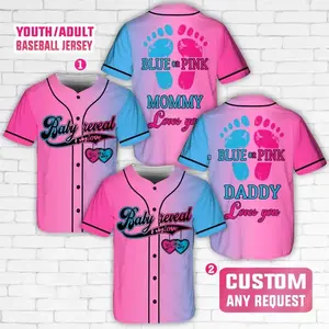 Personalized Baby Reveal Baseball Jersey – Blue and Pink Team Boy or Girl Shirt – Gender Reveal Party Sports Apparel for Fans XKHV
