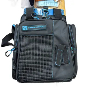 Evolution Fishing Drift Series 3700 Topless Tackle Bag-Vertical with Blue Accents and Durable Mesh Design