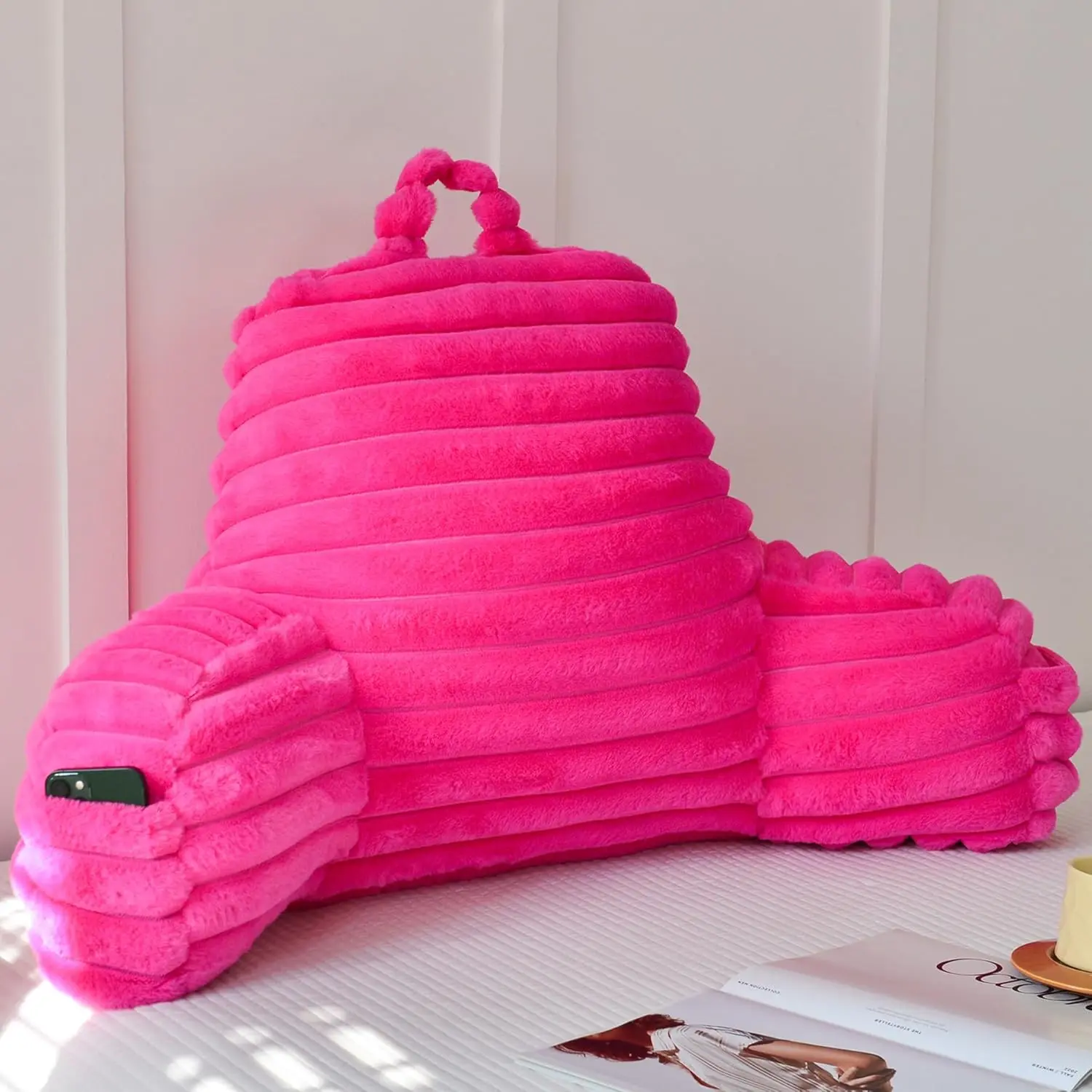 Large Reading Pillow for Adults,  Support Pillow for Sitting Up in Bed with Arms, Couch for Lounging Bedrest, Hot