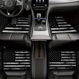 4 Piece Anti-Slip American Flag Car Floor Mats, Driver Passenger Mat, Full Coverage Front Rear Seats, Easy Clean Car Interior Protection