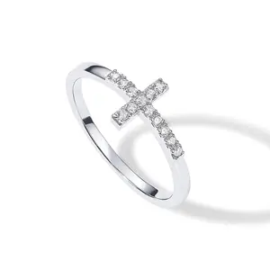 Sterling Silver Cross Ring for Women, Dainty CZ Pave Cross Band, Elegant Thin Stackable Ring, Fashion Jewelry easter christmas birthday Gift  Band Rings