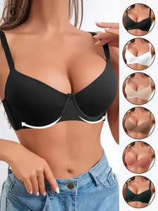 4/5/6Pack, 6 colors Women's seamless push-up bra with underwire, non-removable padding, four-row three-hook back, adjustable straps, skin-friendly, soft, comfortable and breathable, suitable for daily wear/commuting, solid color, Fit women's bra Underwear