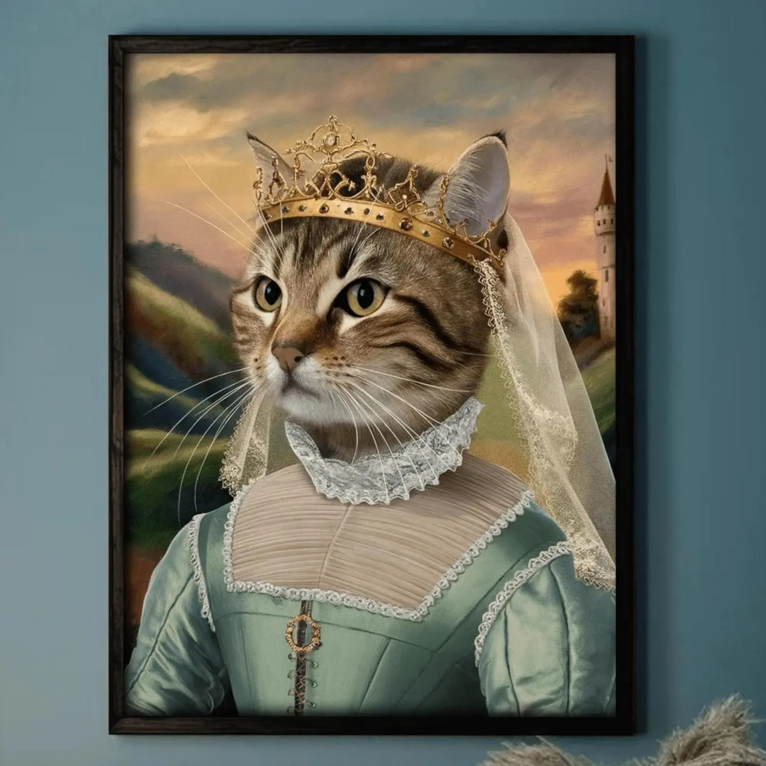 2D Flat, Personalized Cat Portrait Poster - Custom Pet Picture with Your Cat's Name & Photo, Pet Face -Style Art Print on Canvas, Unframed Pet-Themed Wall Decor for Christmas/Halloween Gift, Custom Pet Royal Picture for Cat Lovers, 2D Flat
