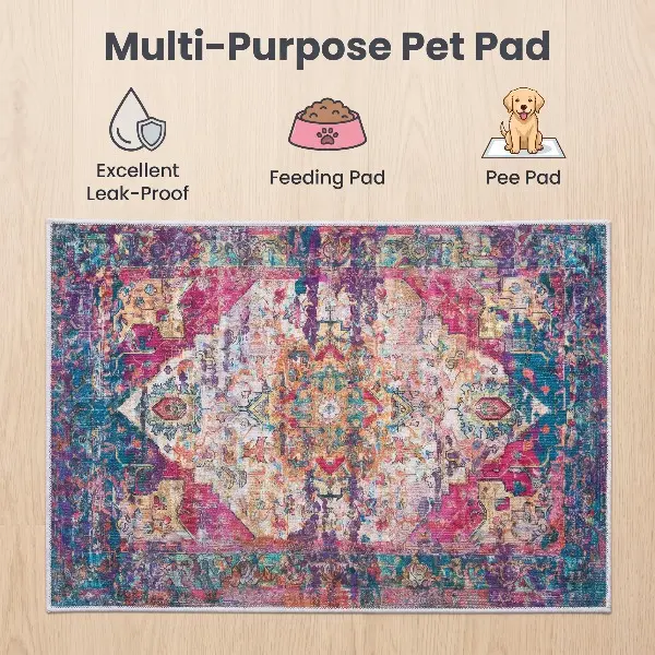 Vintage Boho Woven Fabric Ethnic Print Pet Feeding Mat - Leakproof, Non-Slip Pee & Feed Pad for Dogs, Cats
