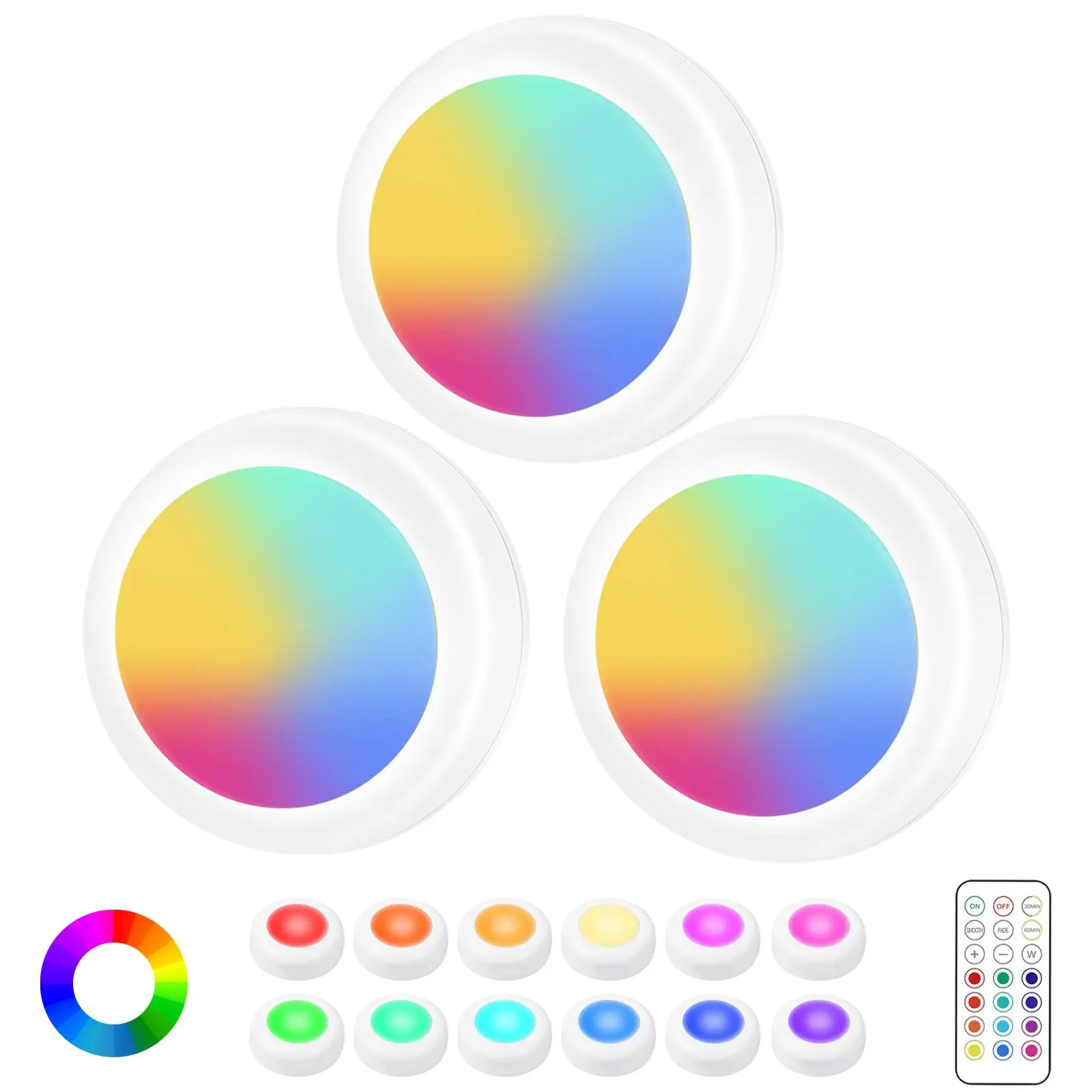 3-Pack RGB Puck Light, Remote Control 13 Color Round Light, Quick and Renter Friendly Decoration for Party Night Date Night
