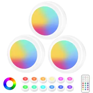 3-Pack RGB Puck Light, Remote Control 13 Color Round Light, Quick and Renter Friendly Decoration for Party Night Date Night