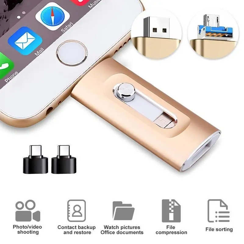 【Free Ship】SETIPS MFi Certified 3-in-1 256GB High-Speed USB 3.0 OTG Photo Stick with Type-C Adapter, USB External Memory for iPhone & PC Backup Storage, Multi-Port Design (64G-128G-256G Options)
