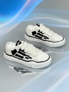 Unisex Cool Skeleton Sneakers Patchwork Low Top Flatform Shoes, Casual Textile Sporty Footwear for All Seasons