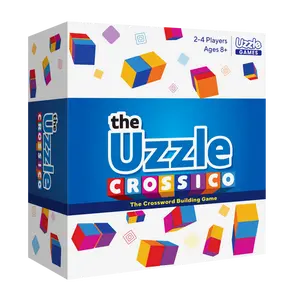 Uzzle Games Crossico - The Crossword Building Game for 2-4 Players Ages 8+ - Includes 142 Unique Word Cards & 2 Sets of 9 Extra Large Blocks - Fun & Challenging Family Board Game