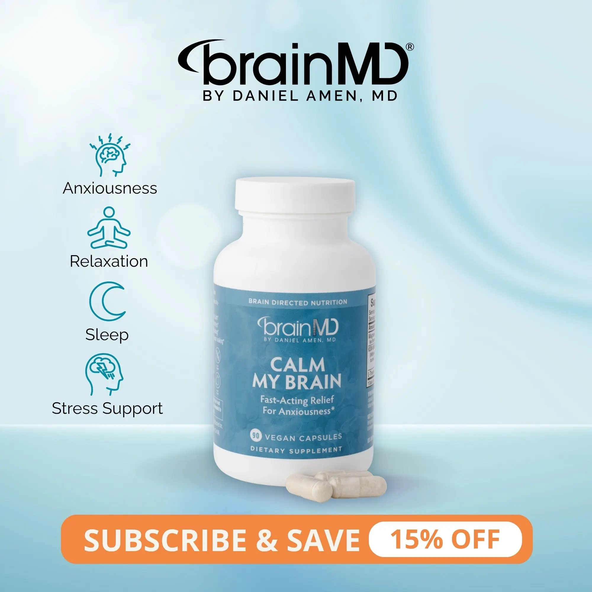 Calm My Brain | BrainMD | 90 Capsules | Fast-Acting Stress & Anxiousness Support | Calm Focus & Restful Sleep Support | KSM-66 Ashwagandha with L-Theanine & Magnesium