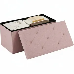 30in Foldable Storage Ottoman Bench with Padded Seat, Foot Rest Stool for Bedroom Living Room, 660lbs Capacity Large End of Bed Bench with Hidden Storage