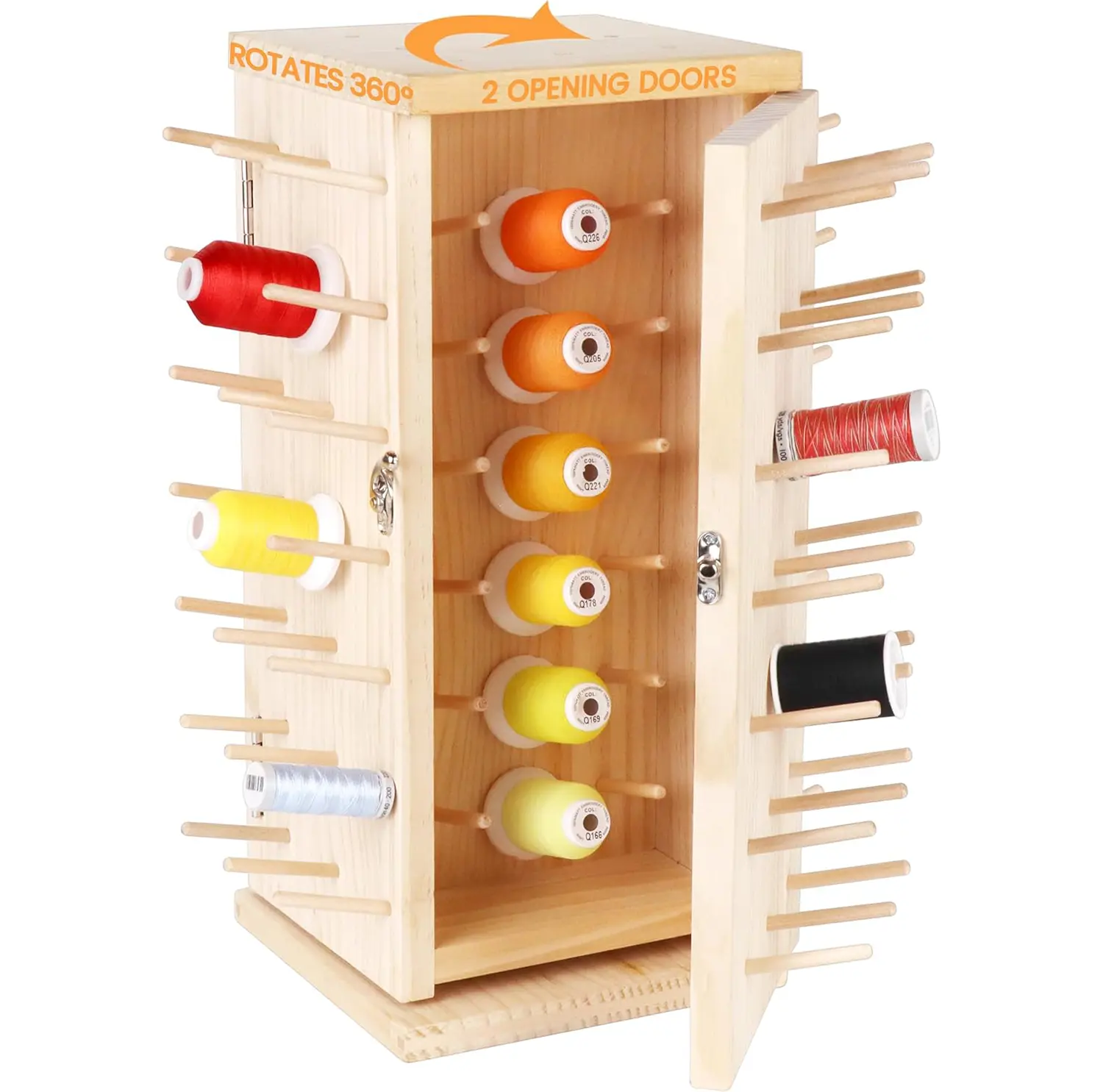 Fully Rotating Wooden Thread Rack/Thread Holder Organizer with Inner Storage Compartments for Sewing, Quilting, Embroidery, Hair-braiding and Jewelry DIY Machine Embroidery for Beginners Thread Storage, mothersdaygift