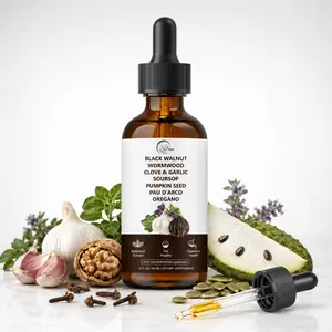 Black Walnut Wormwood Clove Garlic Soursop Herbal Drops, 2 Fl Oz/60 mL Multi-Herbal Liquid Supplement with Pumpkin Seed, Pau D'Arco and Oregano, Amber Glass Dropper Bottle for Daily Botanical Wellness Routine, Easy Home & Travel