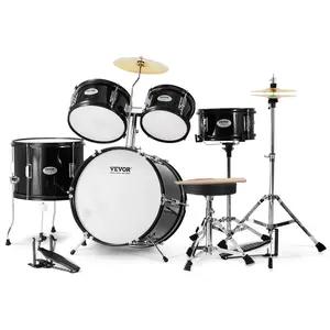 VEVOR Kids Drum Set, TikTokShopBlackFriday, 5-Piece, 16 in Beginner Full Drum Set with Bass Toms Snare Floor Drum Adjustable Throne Cymbal Hi-Hat Pedal and Two Pairs of Drumsticks, Starter Drum Kit for Child Kids, Black