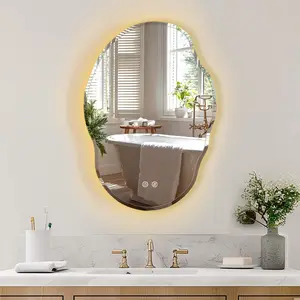 USHOWER Irregular LED Bathroom Mirror with Anti-Fog Feature & Natural Backlit Adjustable Lighting Vanity Wall Mirror for Modern Bathrooms