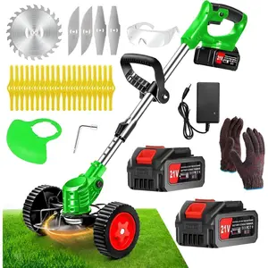 Small Yard Electric Weed Wacker Cordless Grass Trimmer,21V   Weed Trimmer, 3 in 1 Brush /Edger/Mower with 3 Types  & Wheels for Garden and Yard Lawn