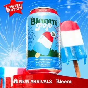 LIMITED TIME FLAVOR - Bloom Pop - Rocket Blast - Prebiotic Soda 12 Pack, 12oz Cans - Prebiotic Soda for Gut Health, Low Calorie Soda, No Caffeine, Healthy Soft Drink Alternative Beverage