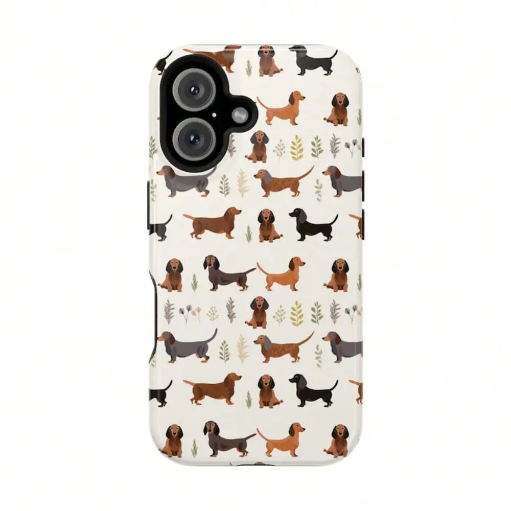 Dachshund Botanical Compatible Tough Phone Case  for iPhone 17 16 15 14 13 Pro Max Plus Case Protective Tough Case Wiener Dog Gifts Protection Cover Compatible with Samsung Galaxy S25