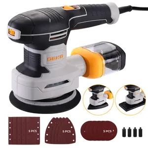 DEKO 300W 3-in-1 Orbital Sander, 6 Adjustable Speeds (7000-13000 RPM), with Dust Collection Box, 3 Hook and Loop Pads, and 15 Sandpapers, Quick Sandpaper Replacement, Electric Sanding Tool for Woodworking, Home Improvement, and DIY Projects.