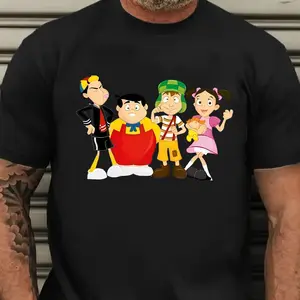 [El Chavo Del 8 Memorial Clothes T-Shirt] Classic Cartoon Characters Print Casual Round Neck T-shirt Unisex Loose Fit Short Sleeve Top Trendy Retro Anime Graphic Couple Clothes Summer New Style Base Layer