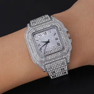 MaxBling Men's Luxury Square Iced Simulated Diamond Quartz Watch 40mm Case Adjustable Band 14K Gold/Silver Plated Hip Hop Style Fashion Wristwatch